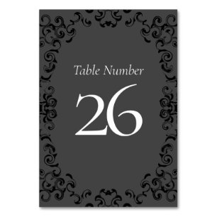 Grey & Black Swirl Gothic Wedding Table Number