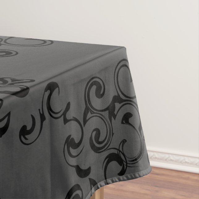 Grey & Black Swirl Gothic Wedding Tablecloth (In Situ)