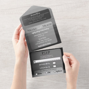 Grey Black Watercolor Minimal Chic Modern Wedding All In One Invitation