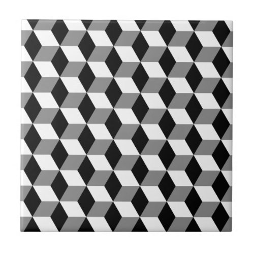 Grey Black  White 3D Cubes Pattern Tile