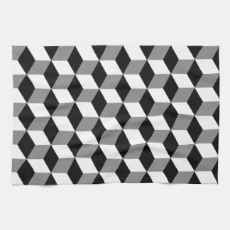 Grey, Black & White 3D Cubes Pattern Towel