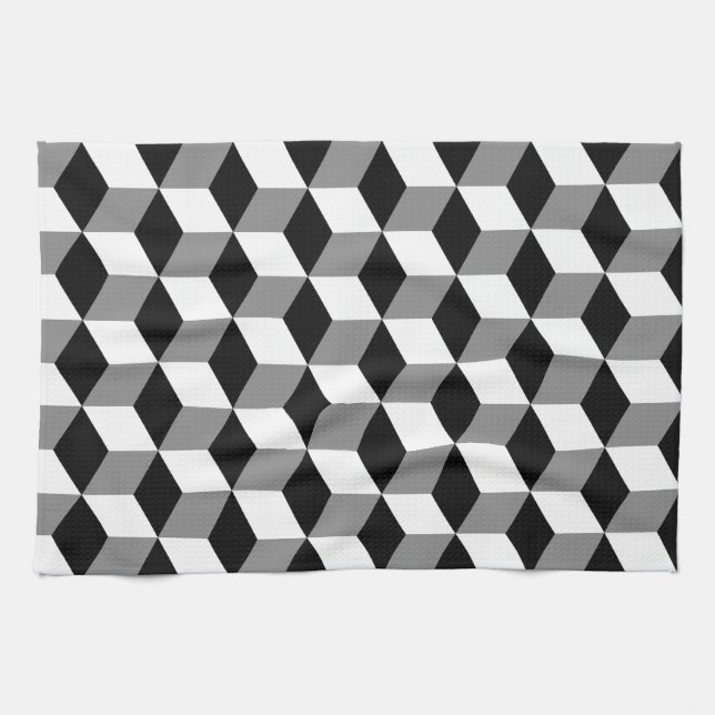 Grey, Black & White 3D Cubes Pattern Towel (Horizontal)