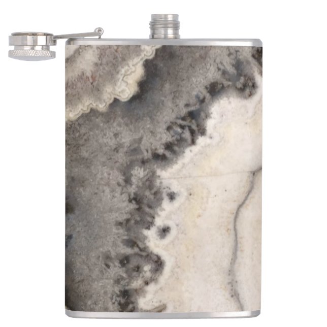 Grey black white agate gemstone flask (Opened)