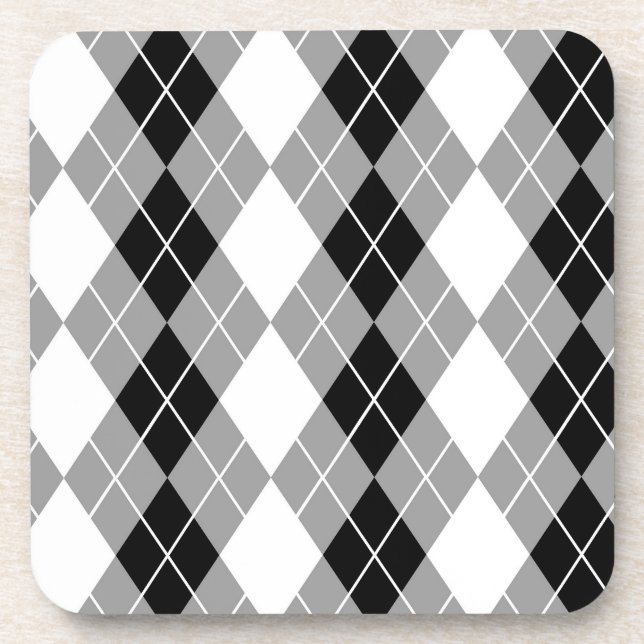 Grey Black White Argyle Diamond Design  Beverage Coaster (Front)