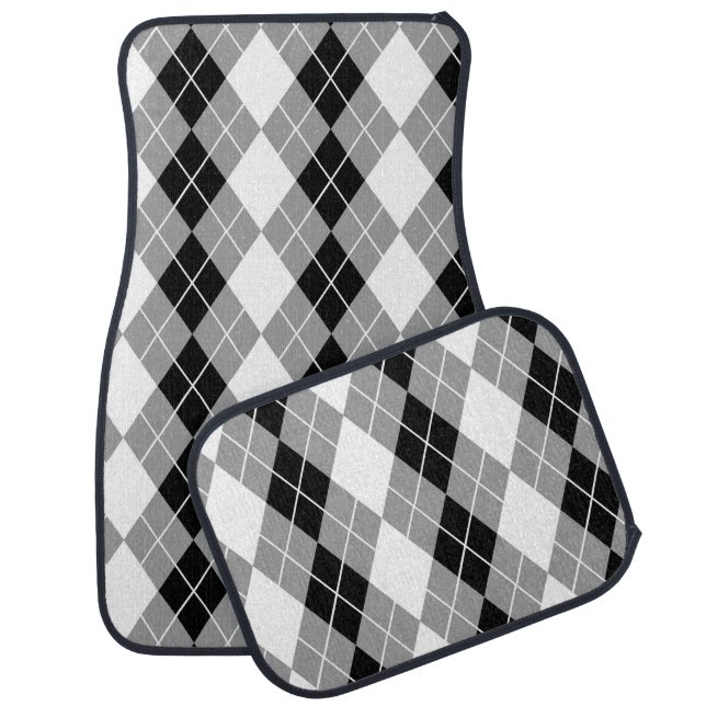 Grey Black White Argyle Diamond Design  Car Floor Mat (Set)