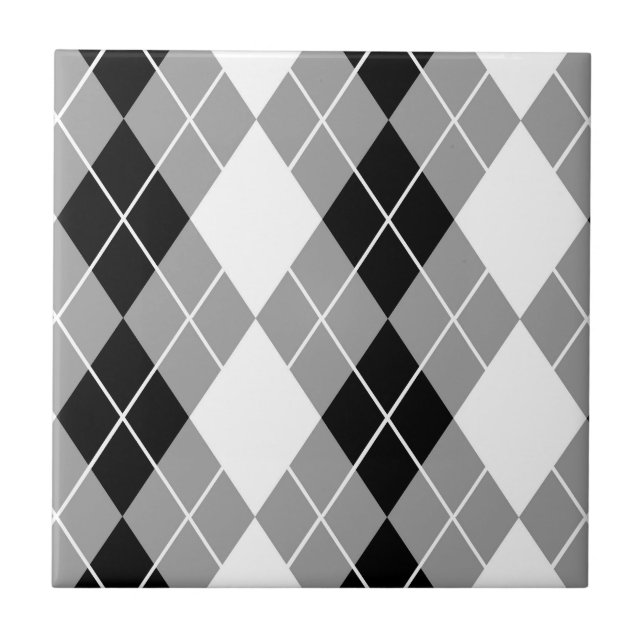 Grey Black White Argyle Diamond Design  Ceramic Tile (Front)