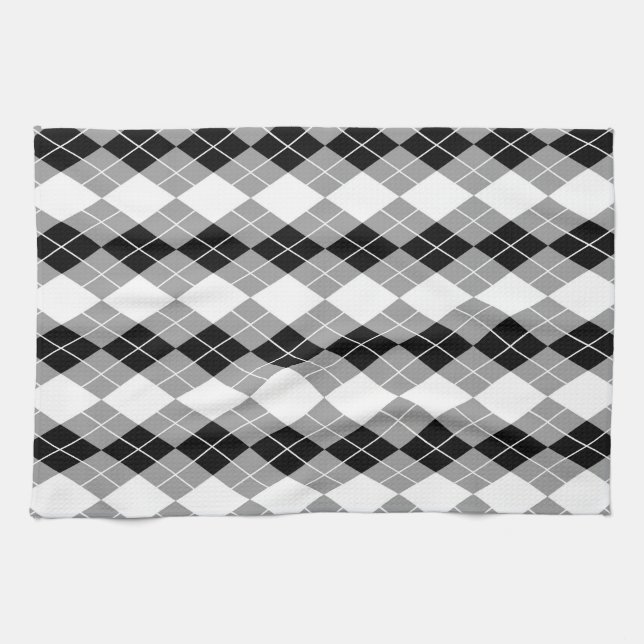 Grey Black White Argyle Diamond Design  Kitchen Towel (Horizontal)
