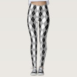 Grey Black White Argyle Diamond Design  Leggings