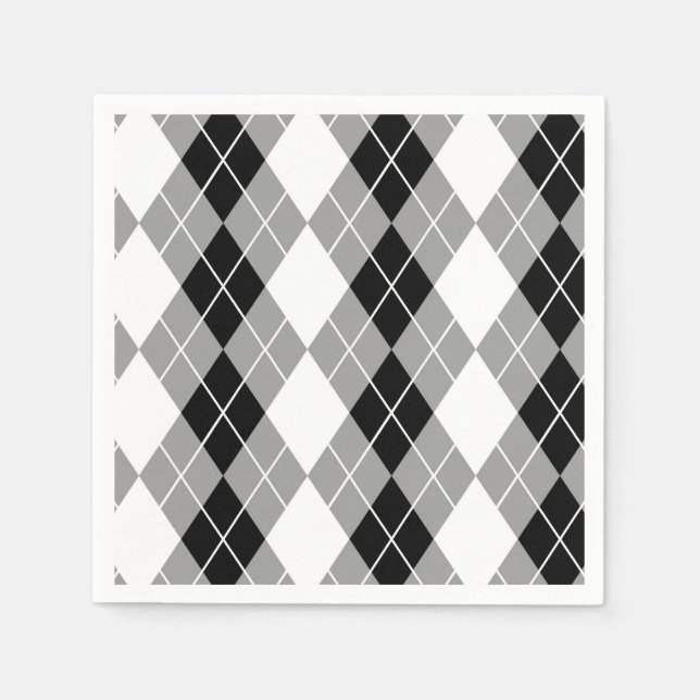 Grey Black White Argyle Diamond Design  Napkins (Front)