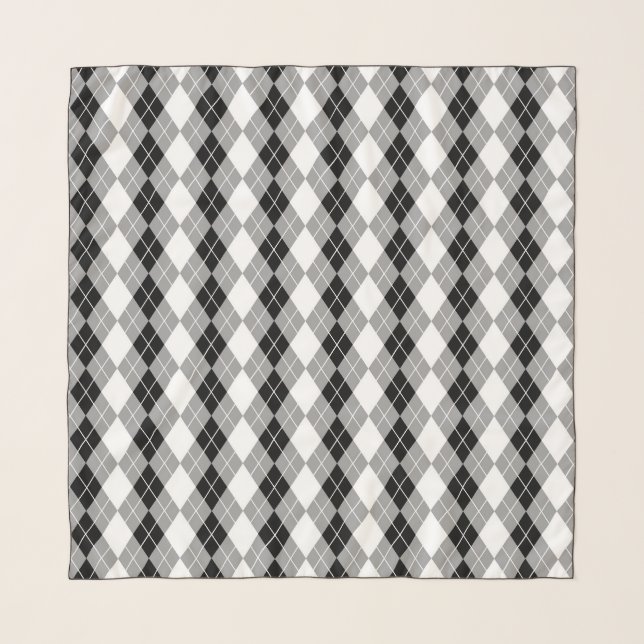 Grey Black White Argyle Diamond Design  Scarf (Front)