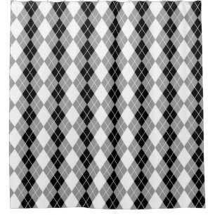 Grey Black White Argyle Diamond Design Shower Curtain