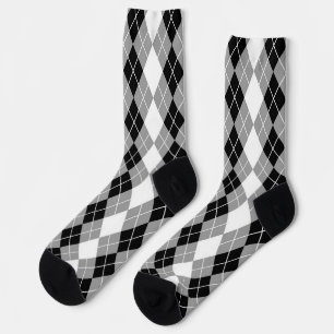 Grey Black White Argyle Diamond Design Socks
