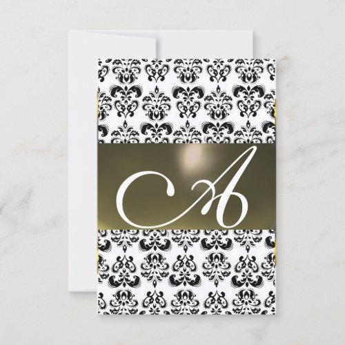 GREY BLACK WHITE DAMASK GEM MONOGRAM rsvp silver Invitation