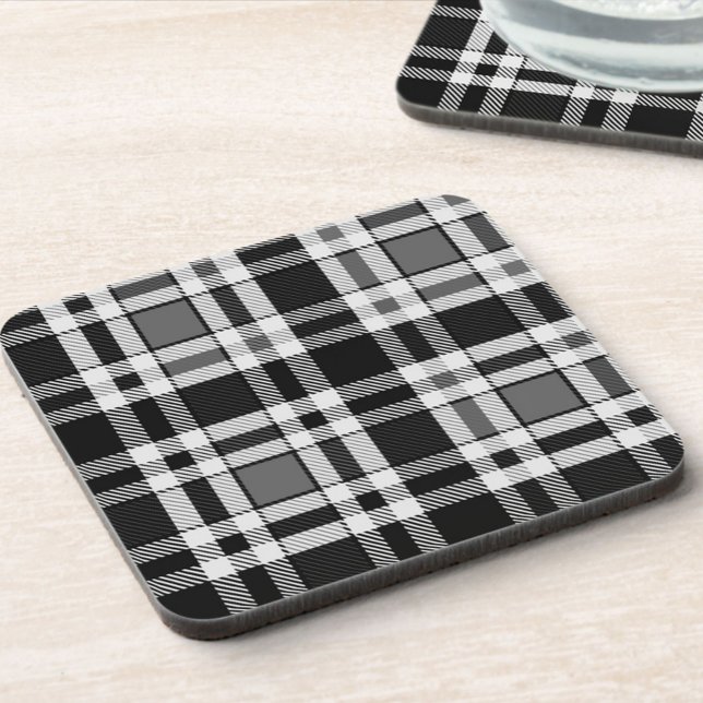Grey Black White Flannel Plaid Tartan Design  Beverage Coaster (Creator Uploaded)