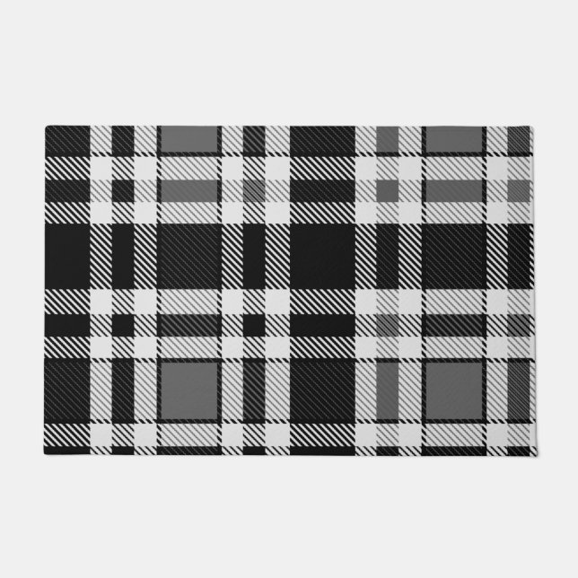 Grey Black White Flannel Plaid Tartan Design  Doormat (Front)