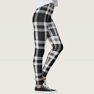 Grey Black White Flannel Plaid Tartan Design  Leggings