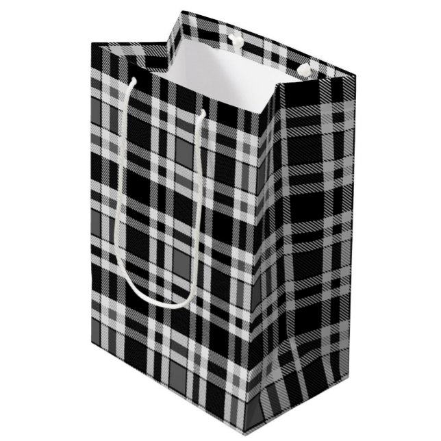 Grey Black White Flannel Plaid Tartan Design  Medium Gift Bag (Creator Uploaded)