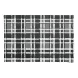Grey Black White Flannel Plaid Tartan Design  Pillow Case
