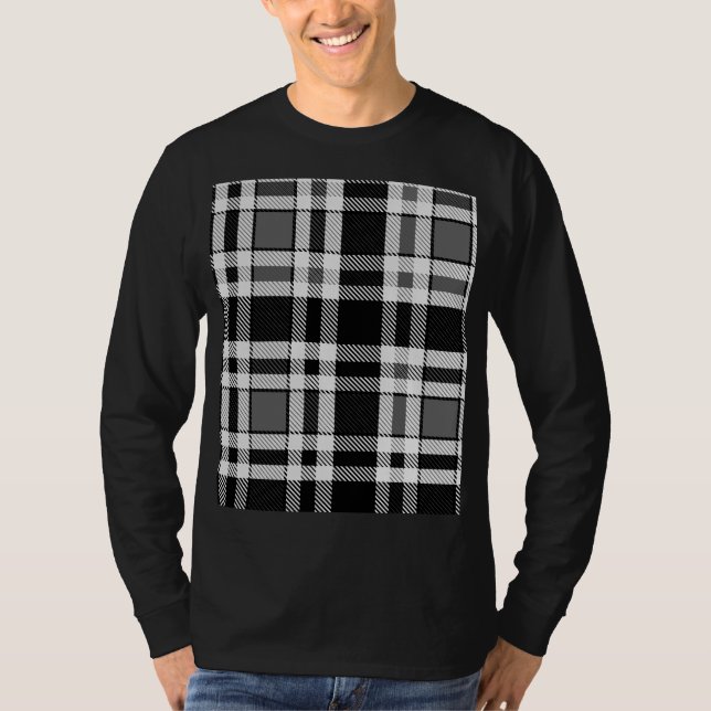 Grey Black White Flannel Plaid Tartan Design  T-Shirt (Front)