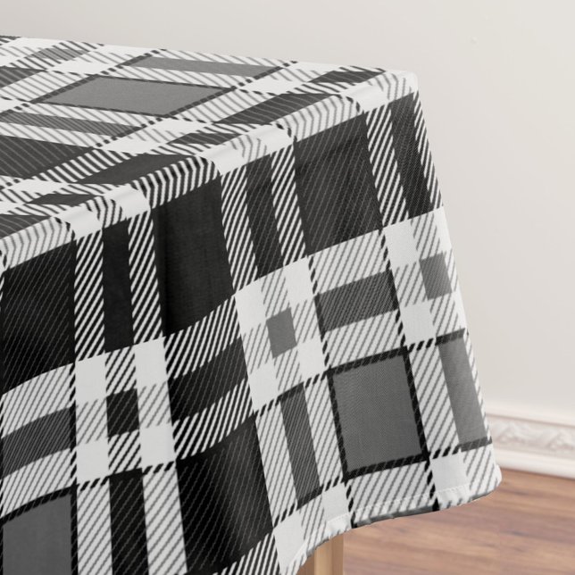 Grey Black White Flannel Plaid Tartan Design  Tablecloth (Creator Uploaded)