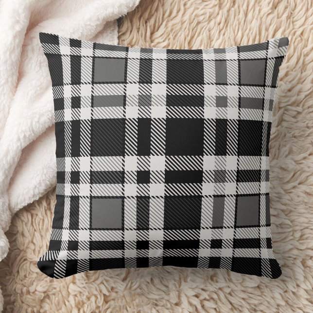 Grey Black White Flannel Plaid Tartan Design  Throw Pillow (Creator Uploaded)