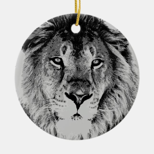Grey Black & White Lion Christmas Ornaments (Front)