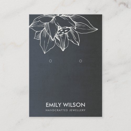 GREY BLACK WHITE LOTUS SIMPLE EARRING DISPLAY BUSINESS CARD