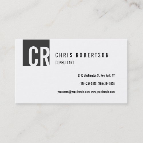 Grey Black White Monogram Business Card