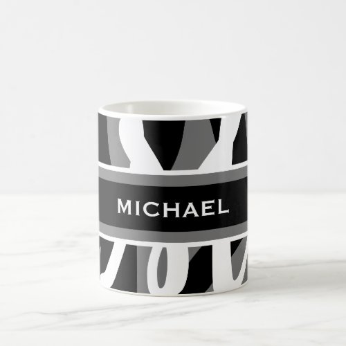 Grey Black White Monogram Personalized  Coffee Mug