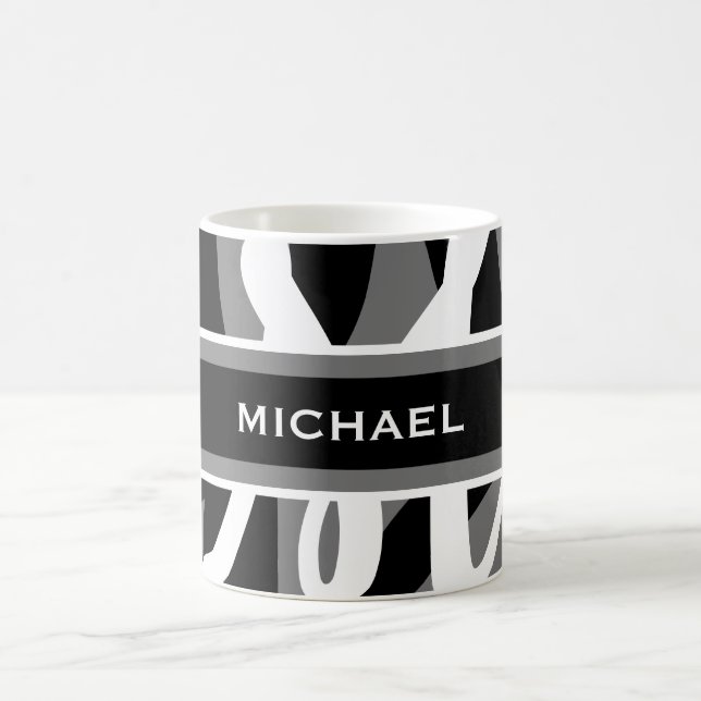 Grey Black White Monogram Personalized  Coffee Mug (Center)