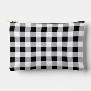 Grey Black White Plaid Check Pattern Accessory Pouch