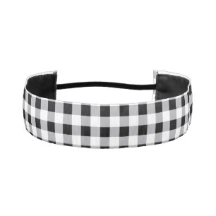 Grey Black White Plaid Check Pattern  Athletic Headband
