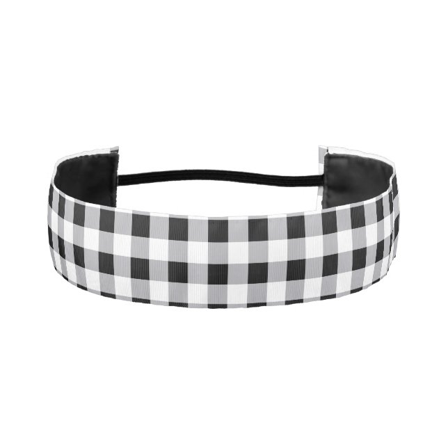Grey Black White Plaid Check Pattern  Athletic Headband (Front)