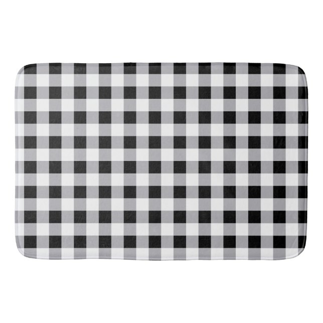 Grey Black White Plaid Check Pattern  Bath Mat (Front)