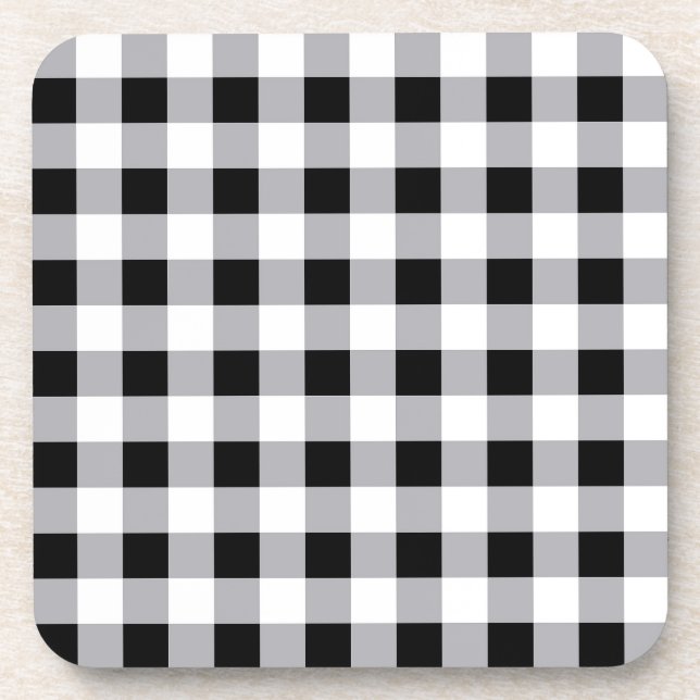 Grey Black White Plaid Check Pattern  Beverage Coaster (Front)