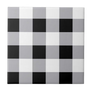 Grey Black White Plaid Check Pattern Ceramic Tile