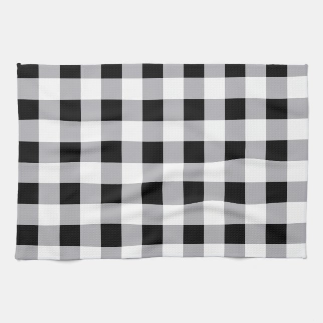 Grey Black White Plaid Check Pattern  Kitchen Towel (Horizontal)