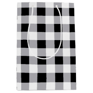 Grey Black White Plaid Check Pattern Medium Gift Bag