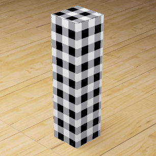 Grey Black White Plaid Check Pattern  Wine Box