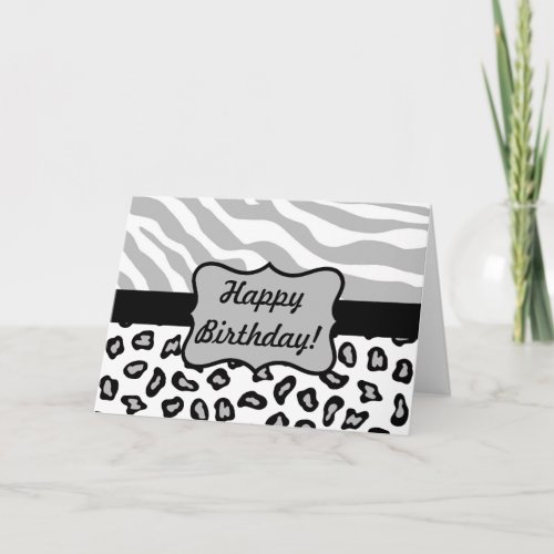 Grey Black  White Zebra  Cheetah Personalized Card