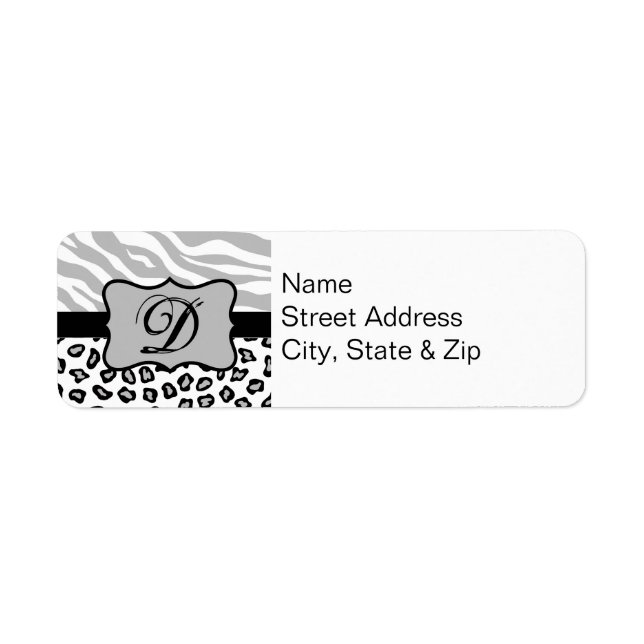 Grey, Black & White Zebra & Cheetah Personalized Label (Front)