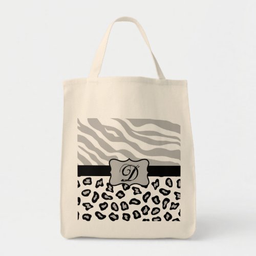 Grey Black  White Zebra  Cheetah Personalized Tote Bag