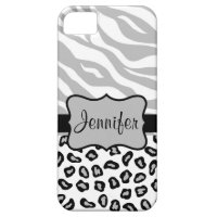 Grey, Black White Zebra Leopard Name Personalized iPhone SE/5/5s Case