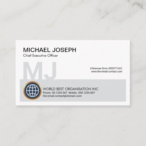 Grey Block Monogram Name Initials CEO Founder Business Card
