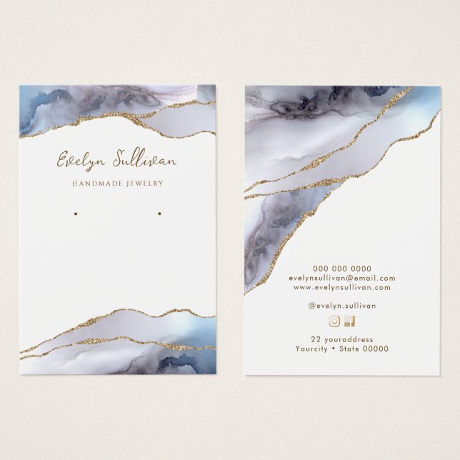 Grey blue agate jewelry display card (Front & Back)