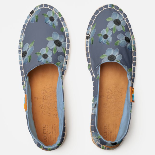 Grey Blue All Over Flowered Ladies Shoes (Front)