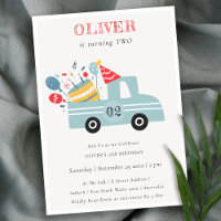 Grey Blue Any Age Birthday Party Cake Truck Invite