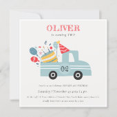 Grey Blue Any Age Birthday Party Cake Truck Invite (Front)