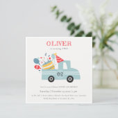 Grey Blue Any Age Birthday Party Cake Truck Invite (Standing Front)