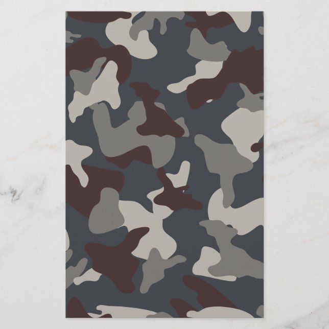 Grey Blue army camo camouflage pattern Stationery (Front)